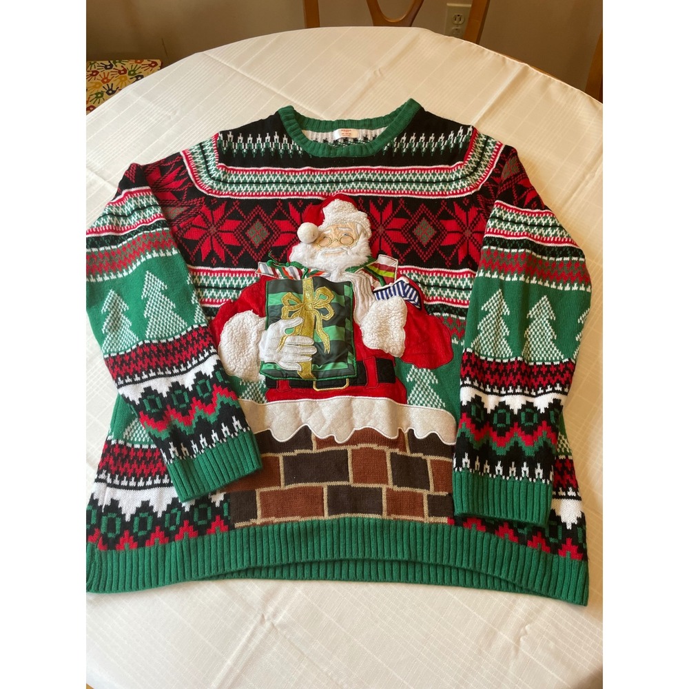 Holiday Time Santa Ugly Christmas Sweater‎ 3D Applique Novelty 2XL